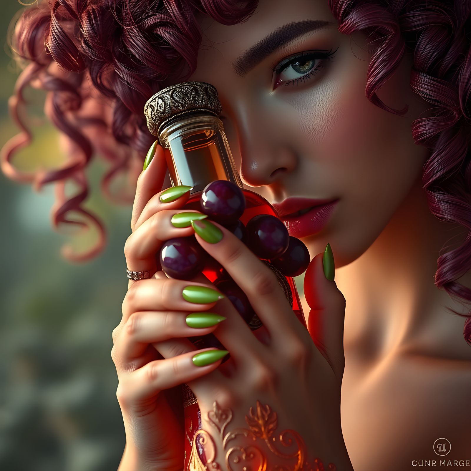 Grape Woman Portrait for Wine Bottle