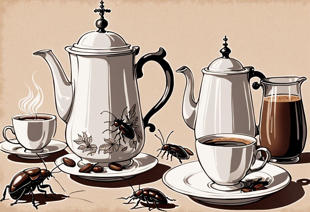 Whimsical Gallic Cookbook Illustration of Coffee Cups and Co...