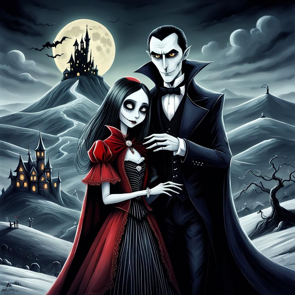 Dracula and Elisabeta Portrait in Tim Burton Style