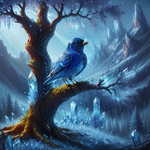 Crystalline Bluebird on Branch