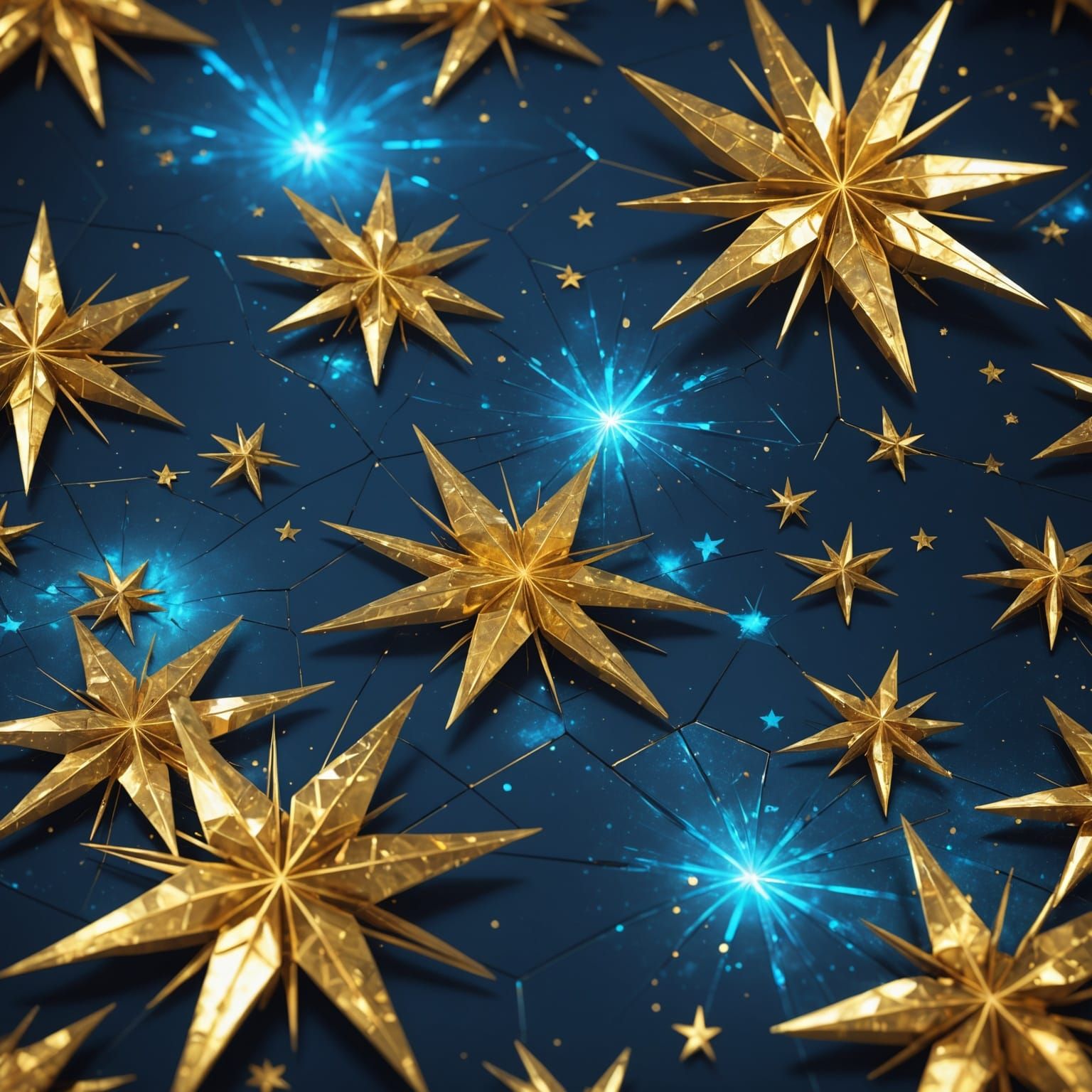 Fractal Starry Sky with Gold Leaf Stars