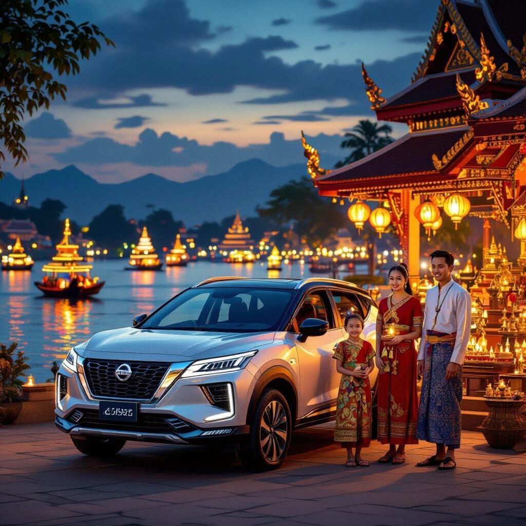 Nissan Magnite at Buddhist Temple Festival in Laos