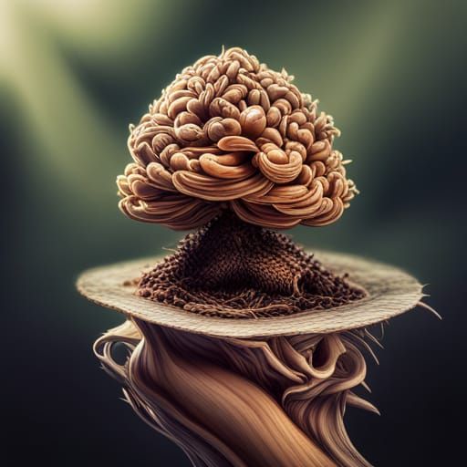 Brain with Maitake and Coffee: Hyperrealistic Digital Art