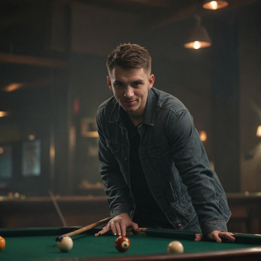 Photorealistic Billiards Player in Moody Bar Setting