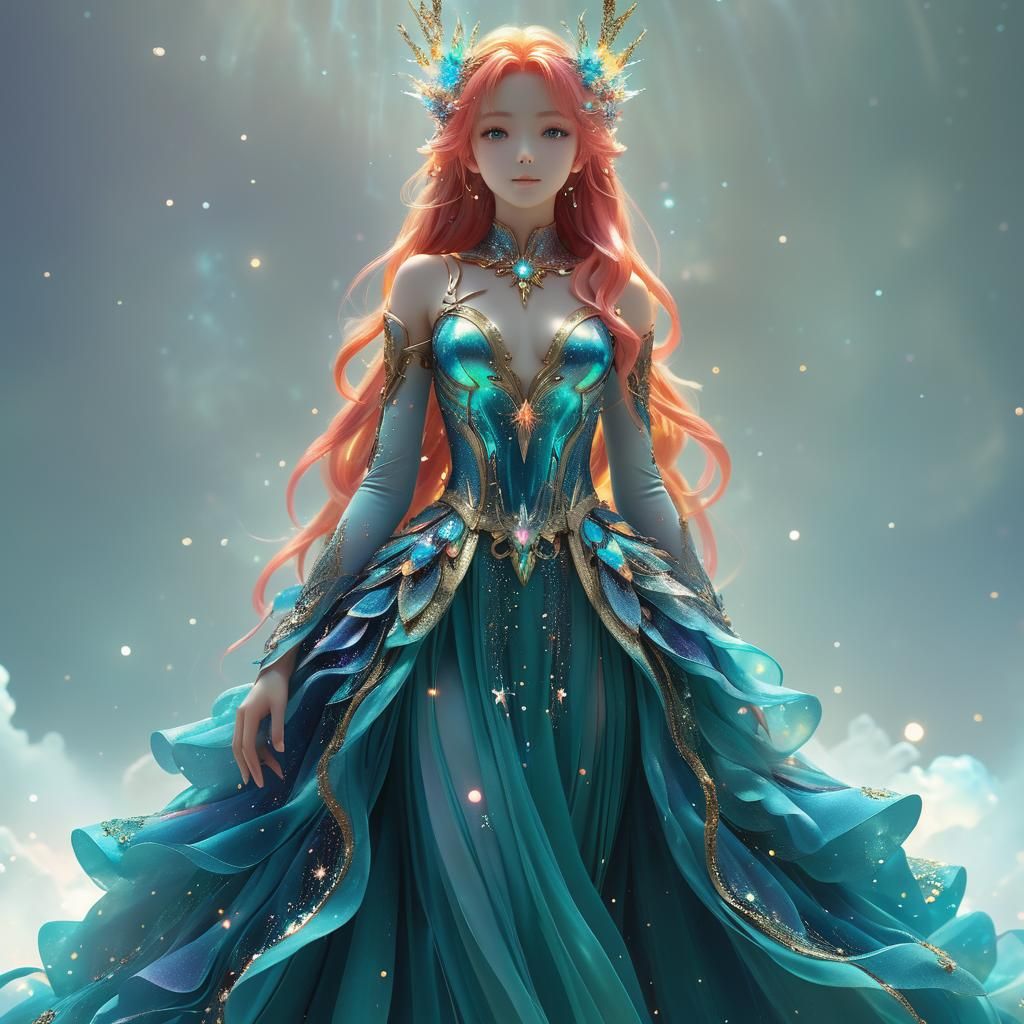 Ethereal Being in Cosmic Debris: Vibrant 3D Anime Art