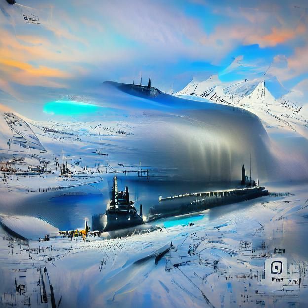 Nuclear Submarine Glides Through Arctic Ice: Digital Art