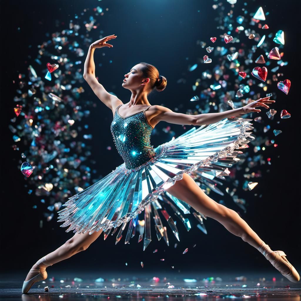 Shattered Crystal Ballerina in Surreal Ballet Dance