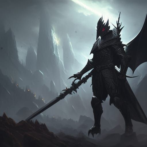 Dragon Knight in Black Armor: Dark Fantasy Art