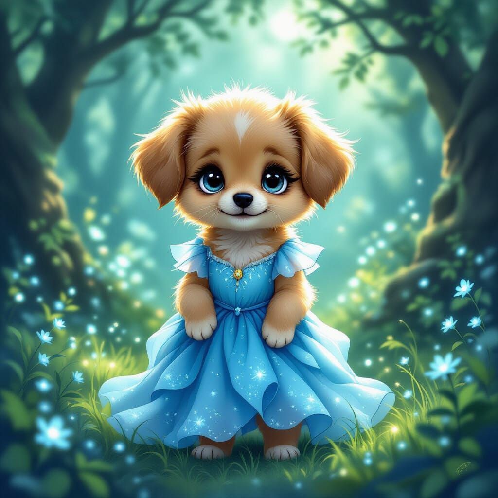 Enchanting Puppy Nymph in Magical Forest