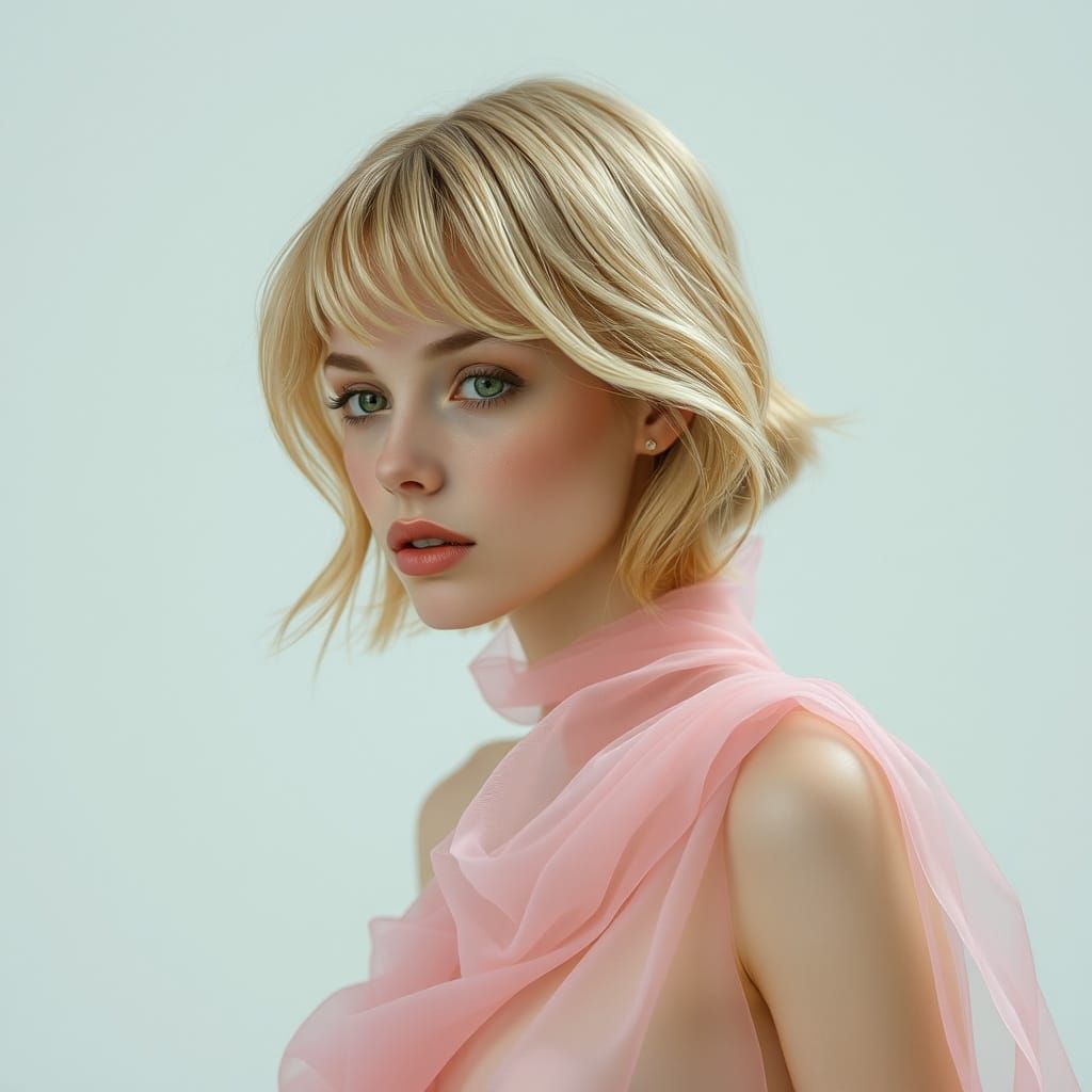 Ethereal Glass Woman Walks in Pastel Hues