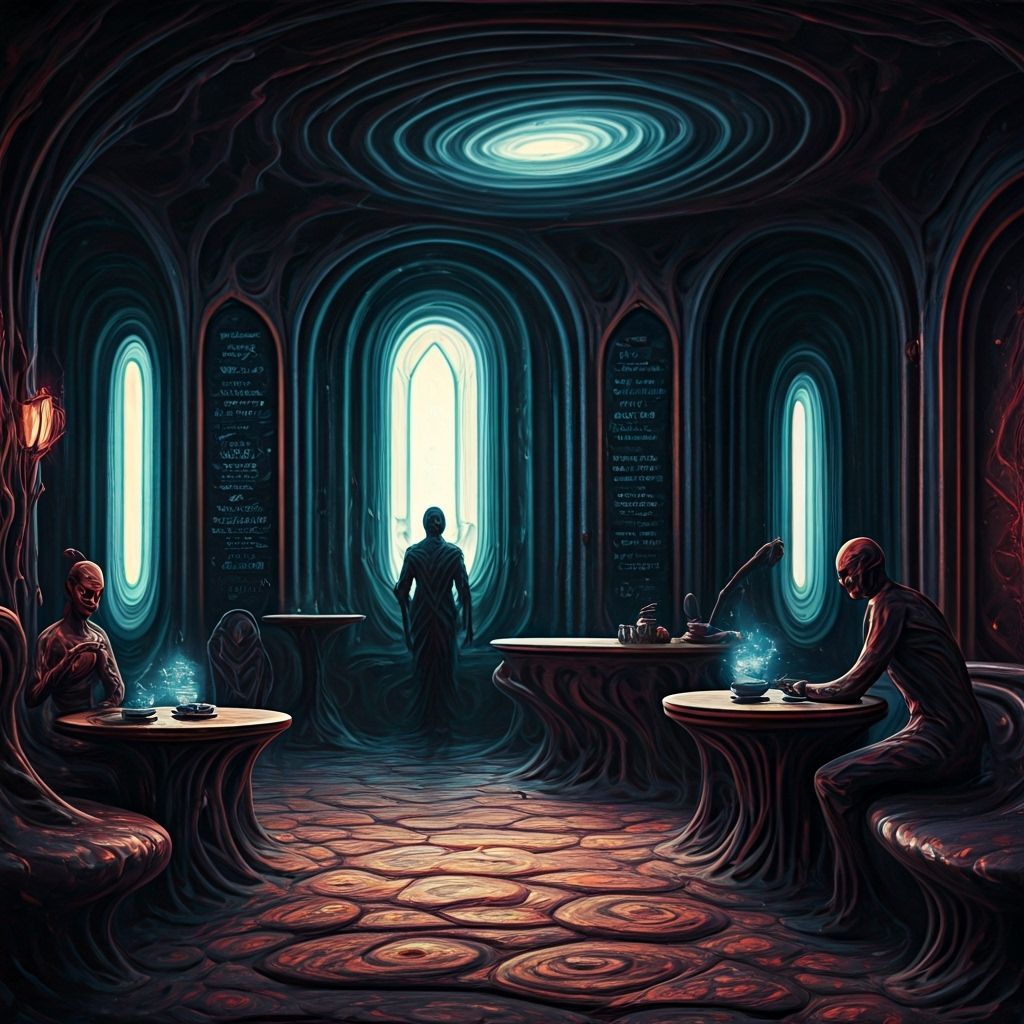 Surreal Cosmic Coffee Shop Interior