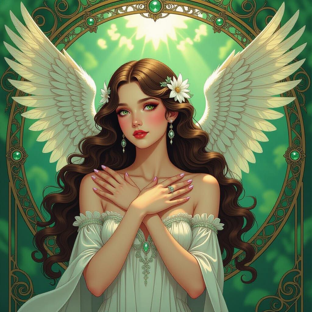 Serpent Woman with Eagle Wings in Art Nouveau Style