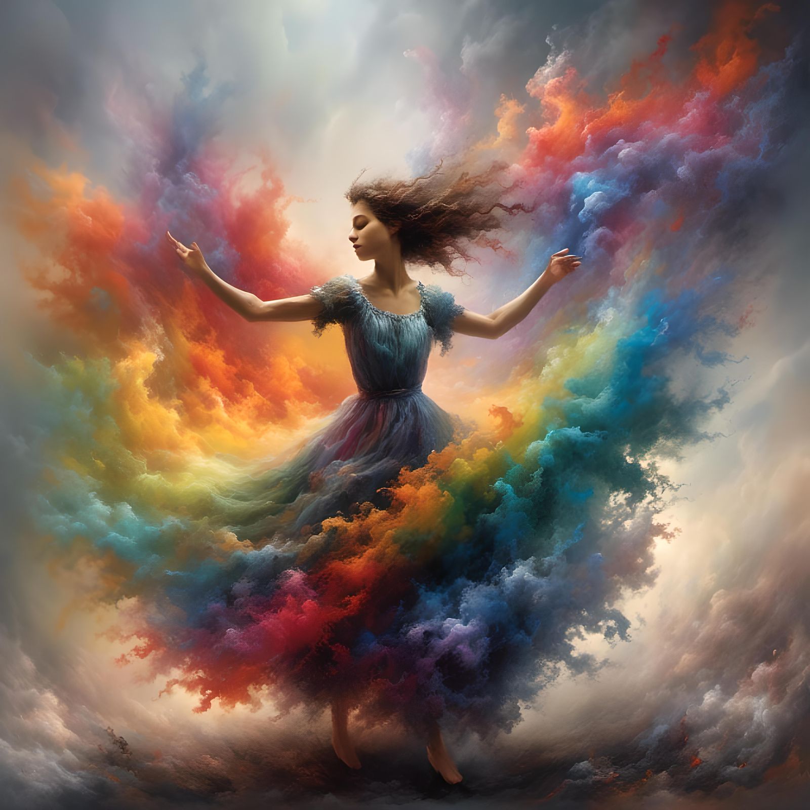 Woman in Rainbow Dress Dancing