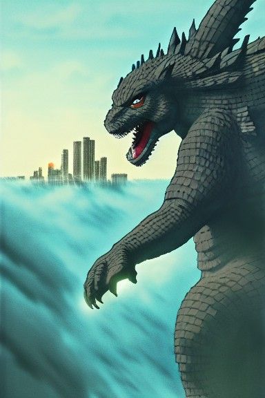 Godzilla in Studio Ghibli Anime Style