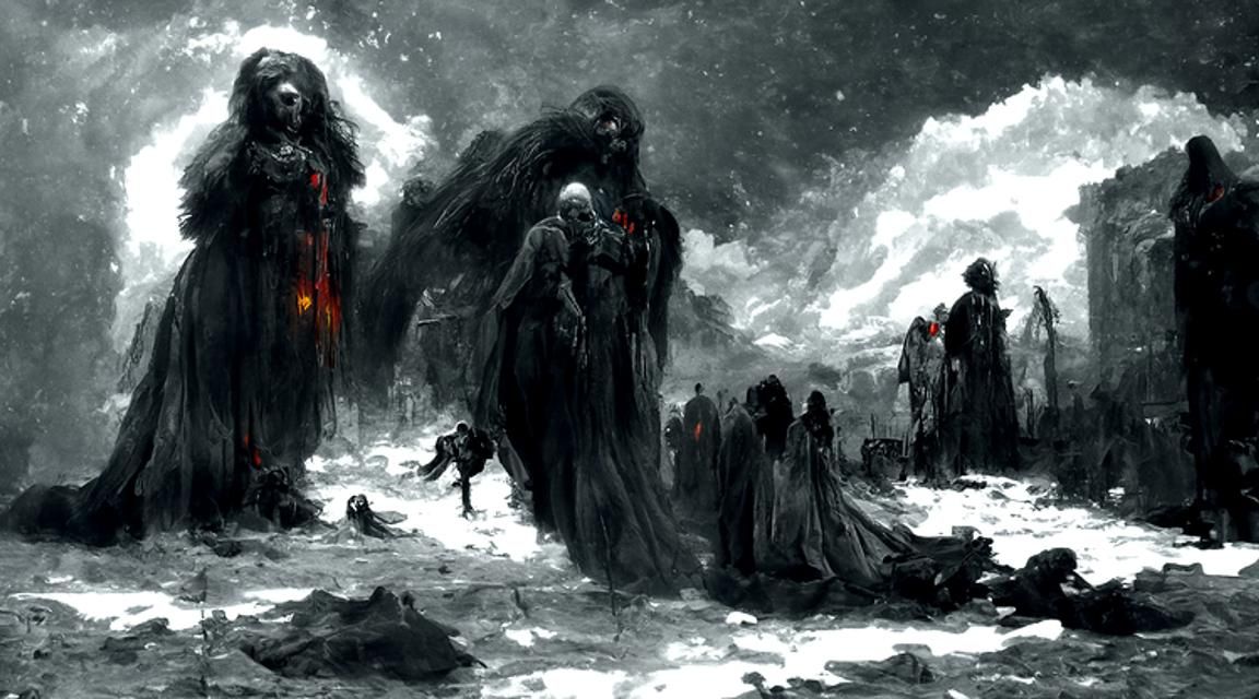 Sinister Dystopian Aurora Concept Art in Horror Style