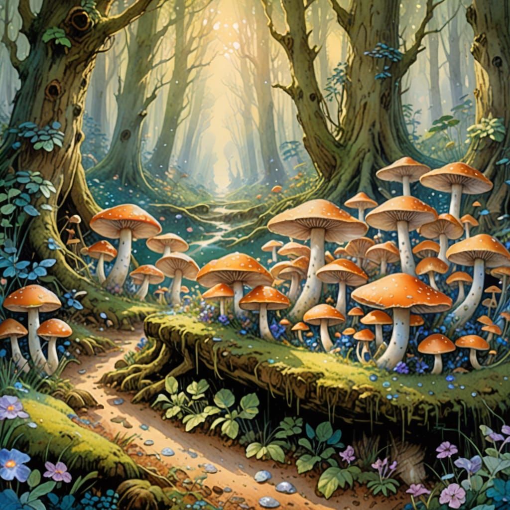 Enchanted Mushroom Ring in Watercolor Style