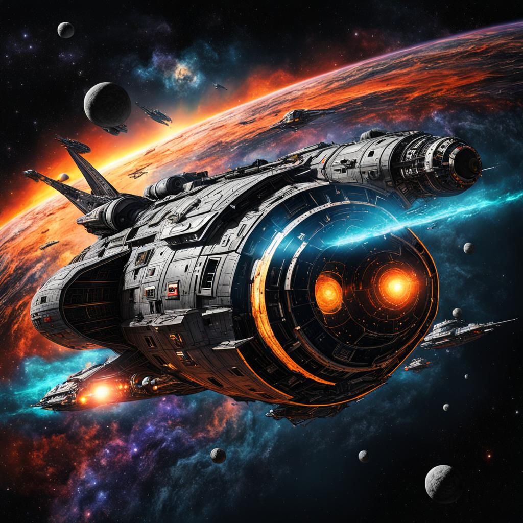 Space Cruiser Fleet Plunging into Black Hole