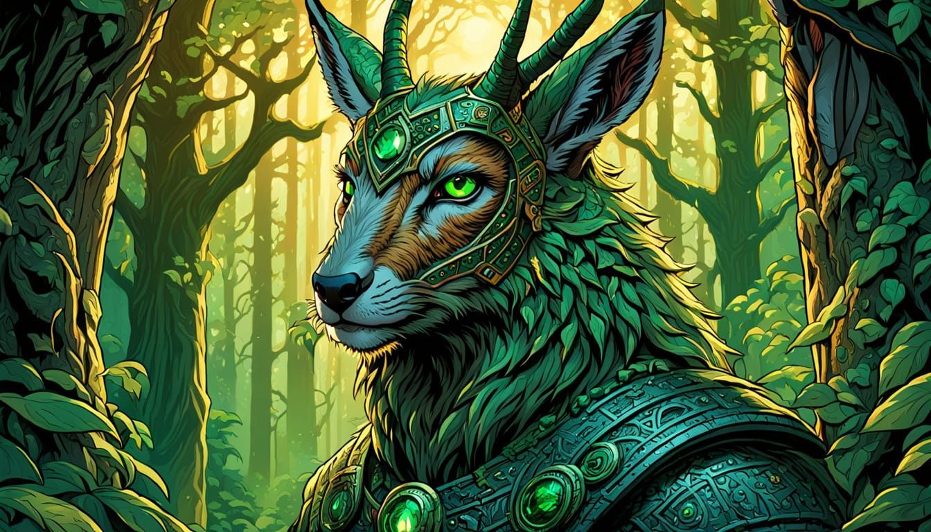 Warrior Doe Guarding Portal, Comic Book Style