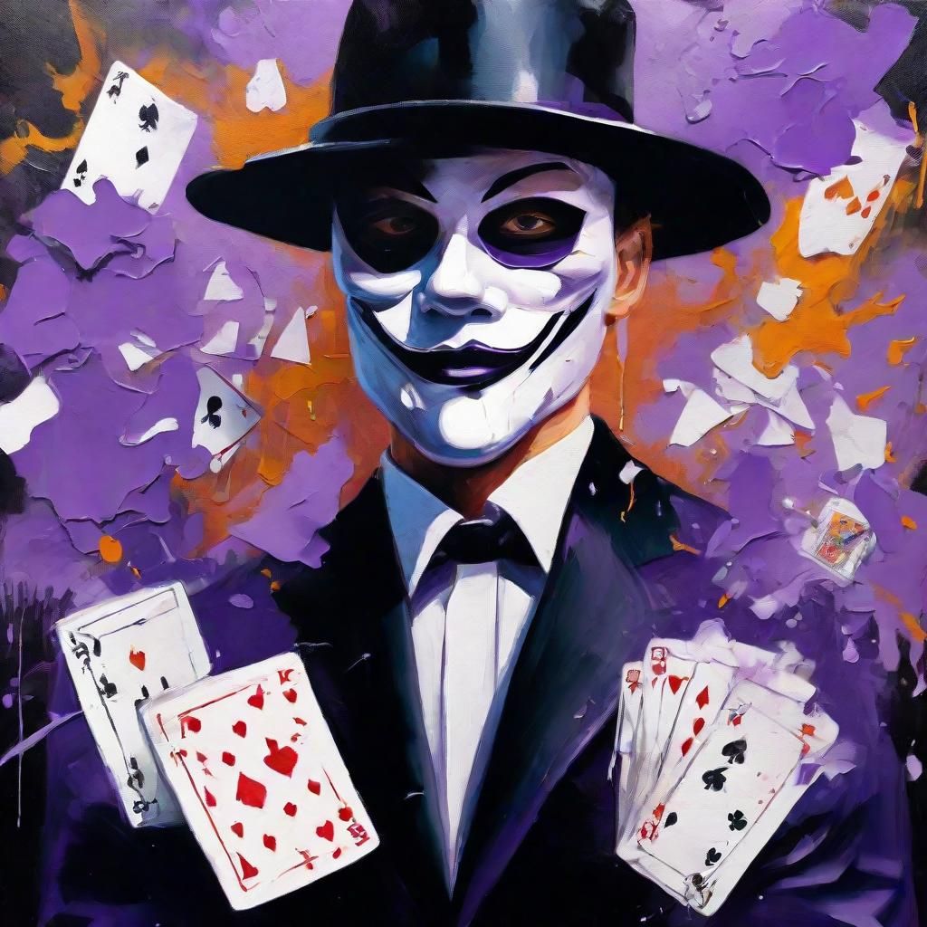 Fantasy Gouache Portrait with Mask and Cards