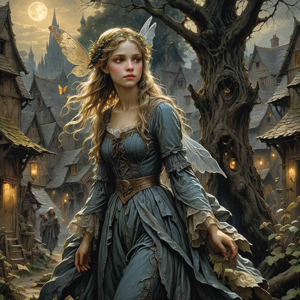 Enchanting Fairy in Gothic Fantasy Village