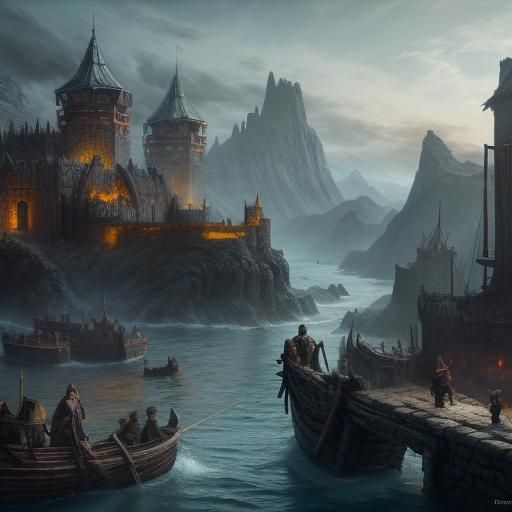 Detailed Matte Painting of Vikings in Deep Color