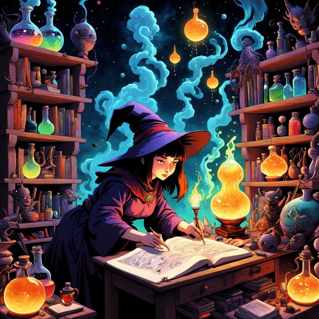 Enchanted Apothecary in Vibrant Hues, Inspired by Classic Ma...