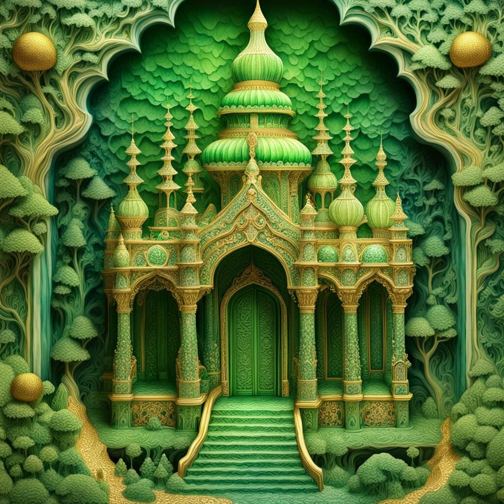 Baroque Elven Crystal Temple in Watercolor