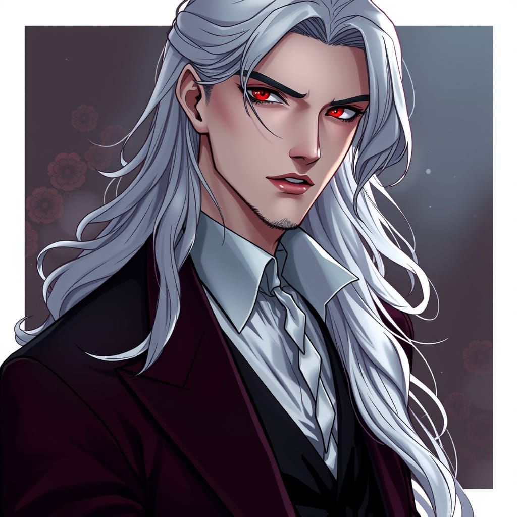 Elegant Vampire Gentleman in Refined Black and Burgundy Atti...