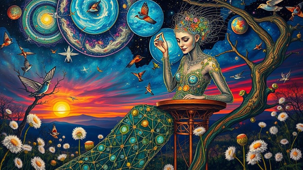 Psychedelic Utopia: A Surreal Galaxy Cafe Scene