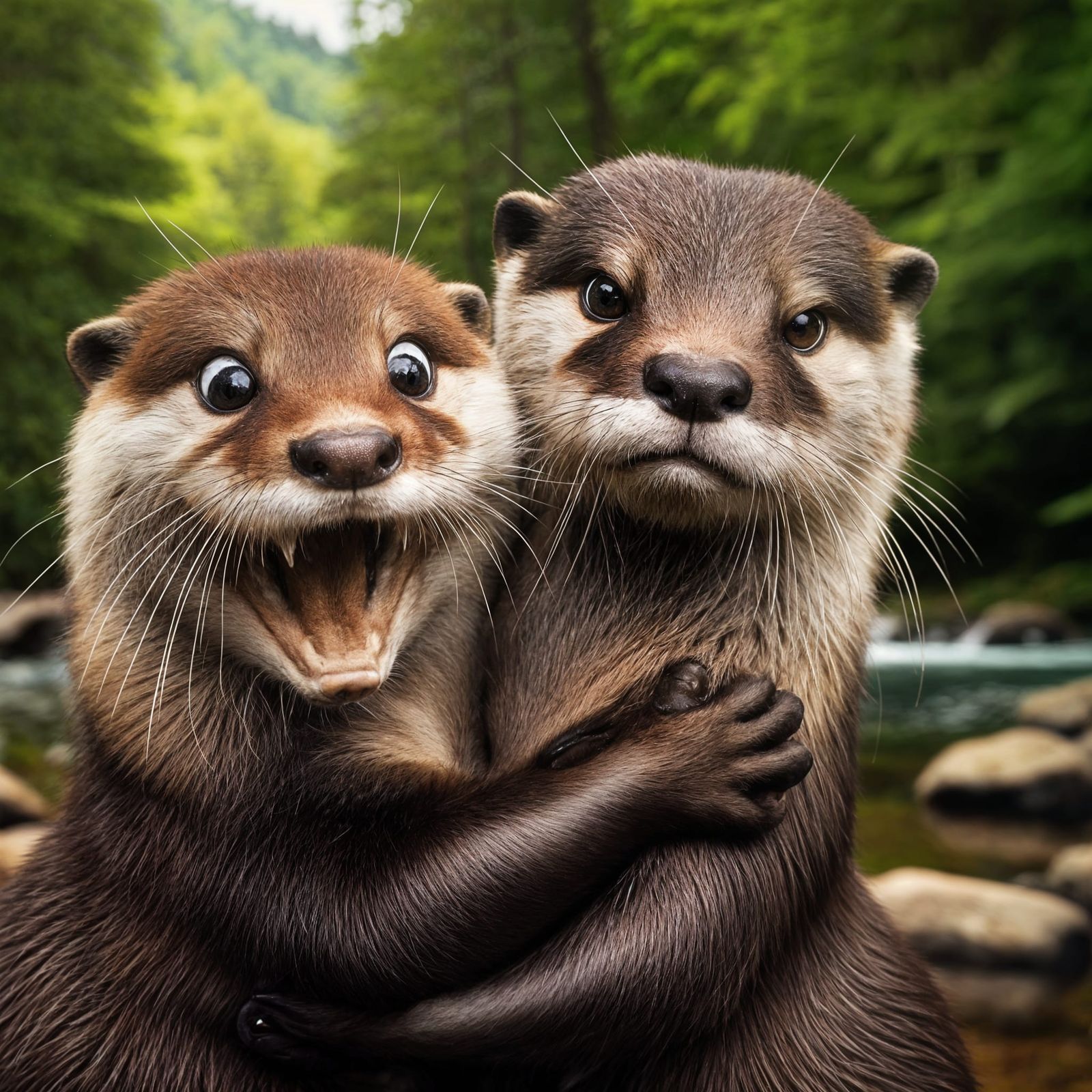 Playful Fox Duo in Forest Hug