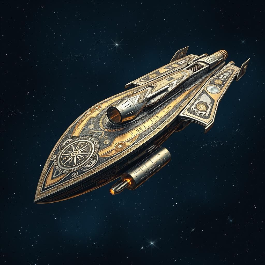 Ornate Art Deco Spaceship in Retro-Futuristic Style