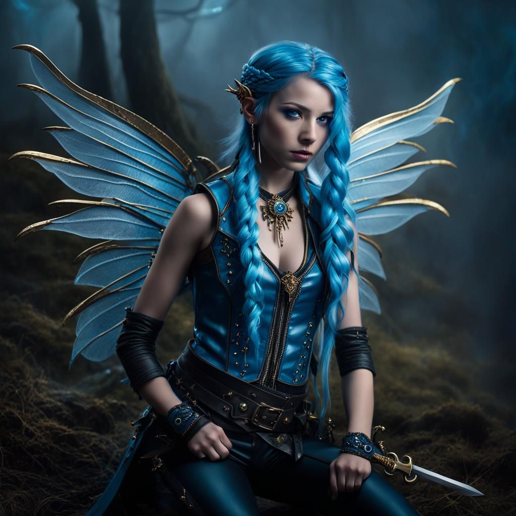 Fantasy Fairy Warrior in Misty Woods