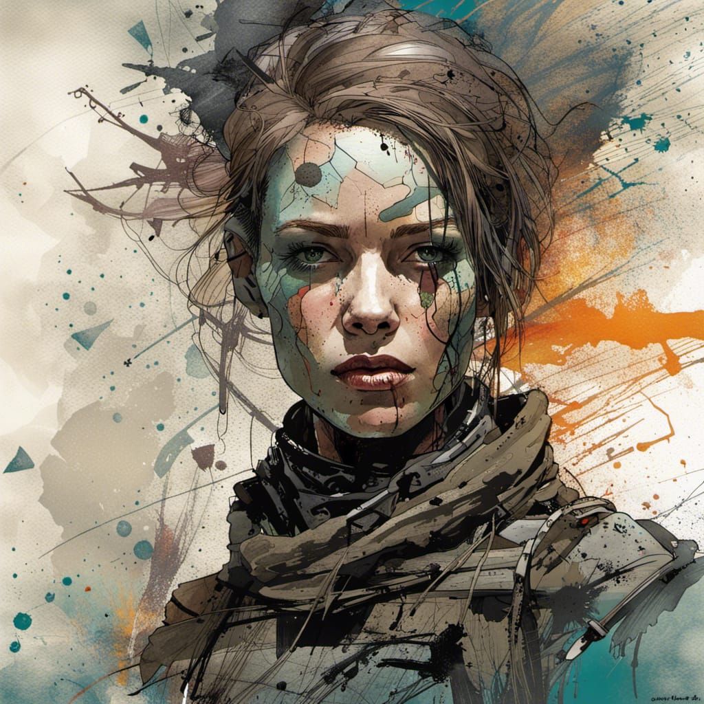 Post-Apocalyptic Cyborg Portrait in Dark Horror Style