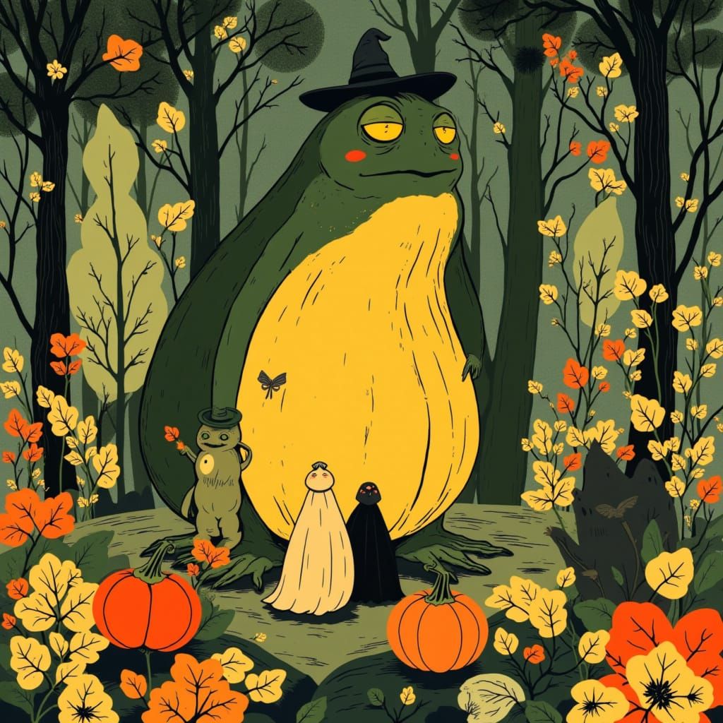 Giant Toad and Fox Bride in Forest, Matisse Style