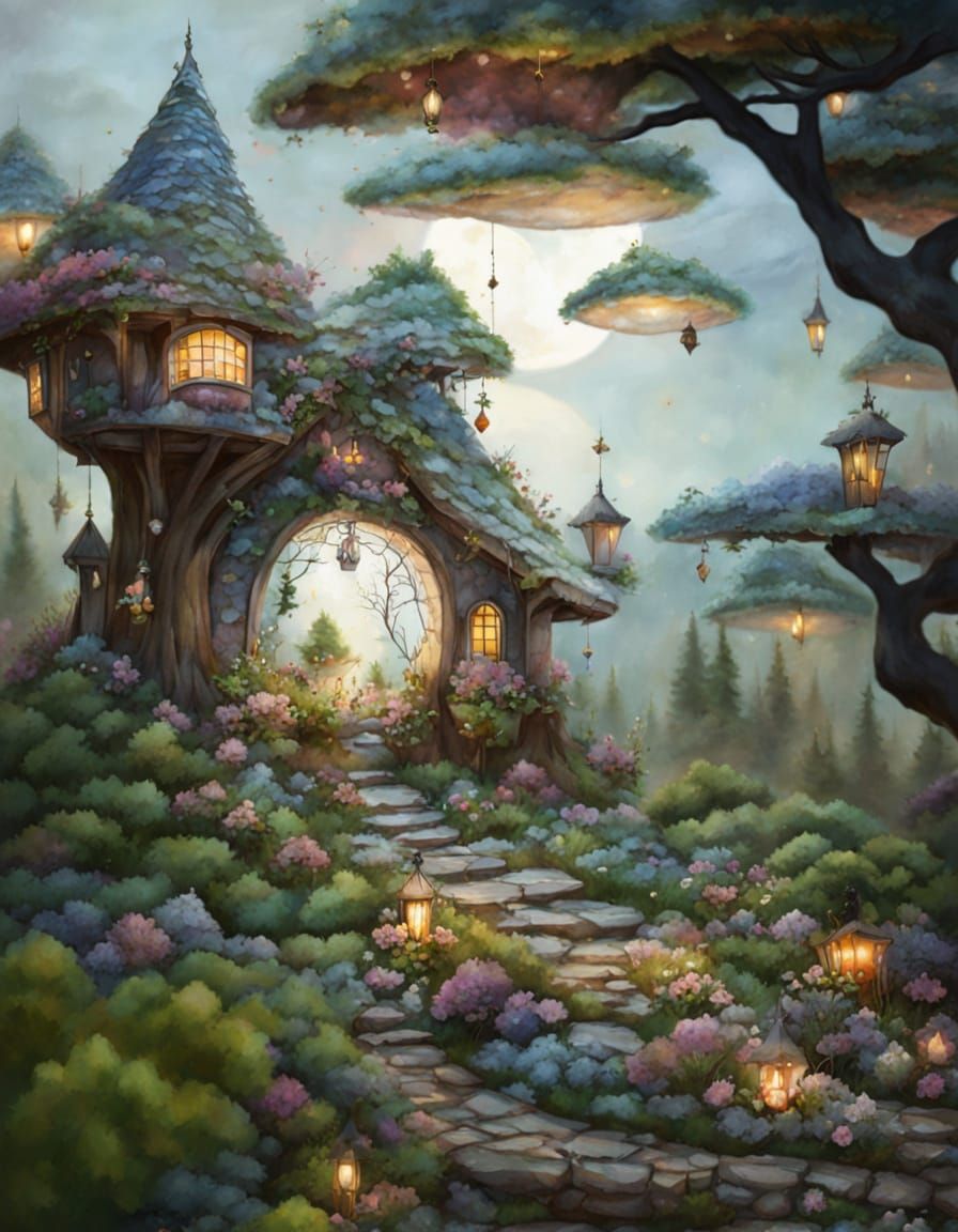 Whimsical Forest Dreamscape in Watercolor