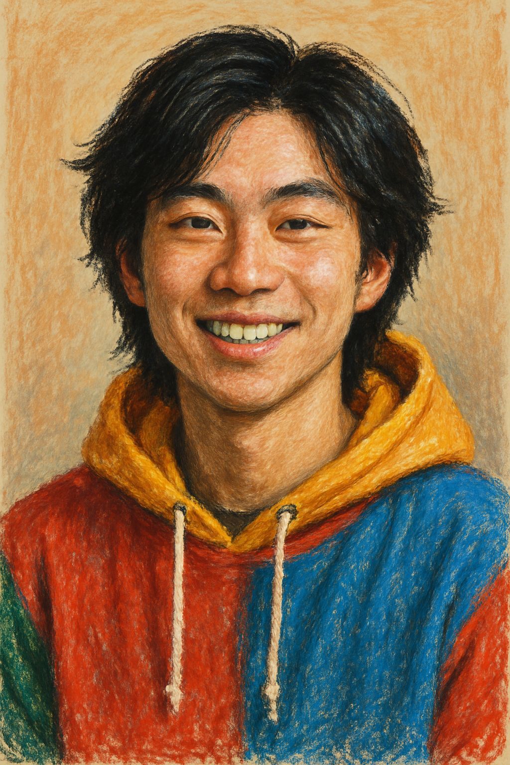 Smiling Young Man in Oil Pastel Illustration