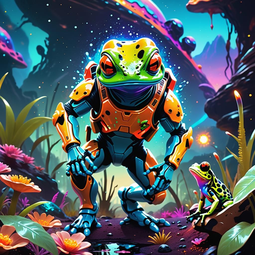 Alien Poison Dart Frog Encounter on Distant Planet