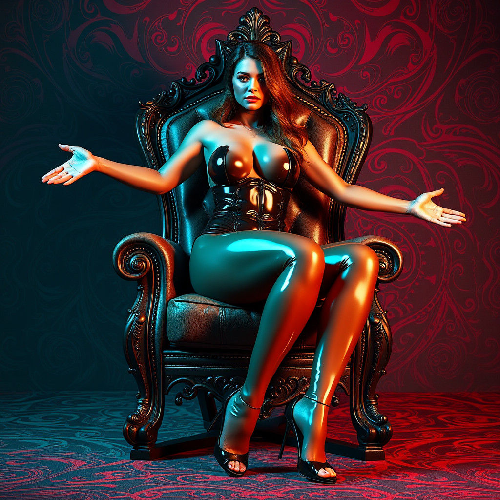 Latex-Clad Figure on Throne, Digital Art