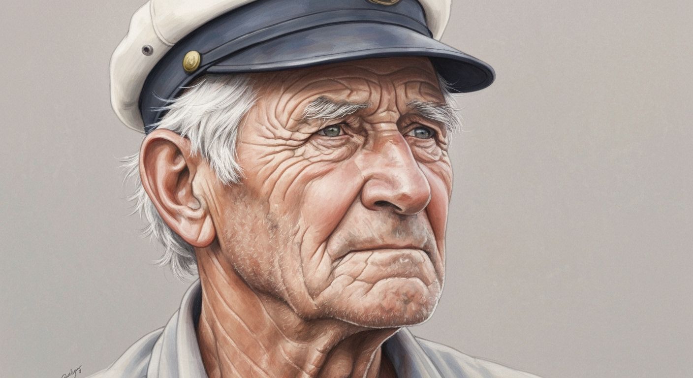 Wise Old Fisherman Gazing into Distance, Airbrush Art