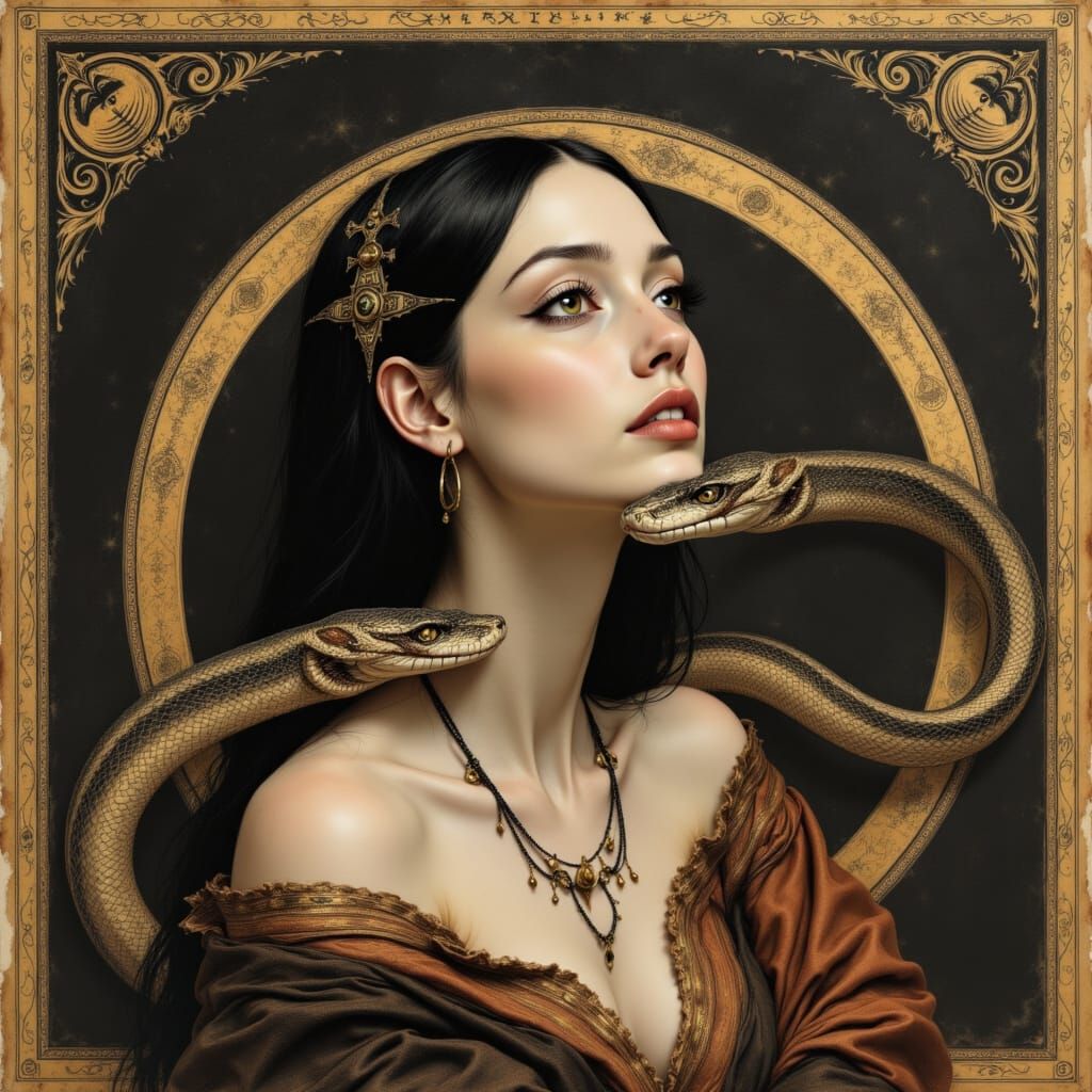 Elegant Woman with Snake, in Dürer Style