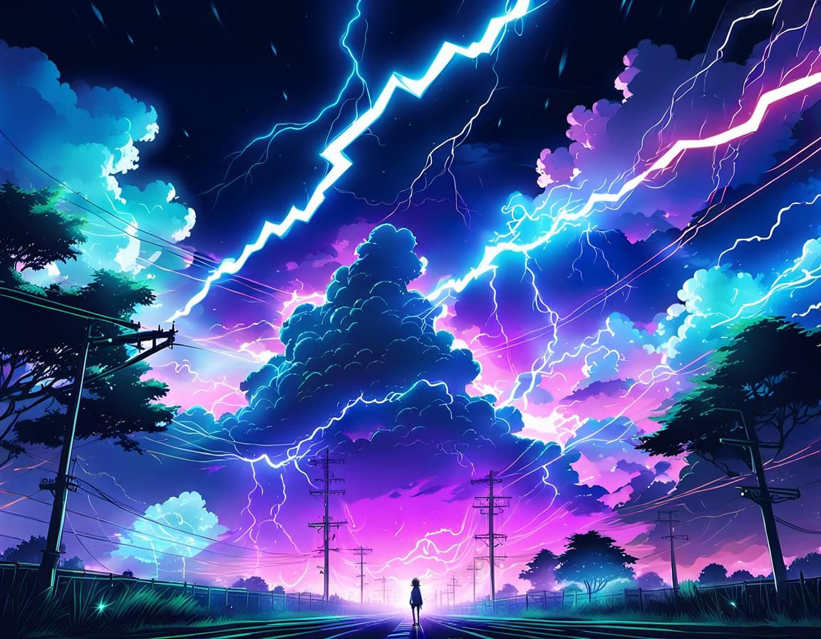 Fluorescent Lightning Storm in Anime Style