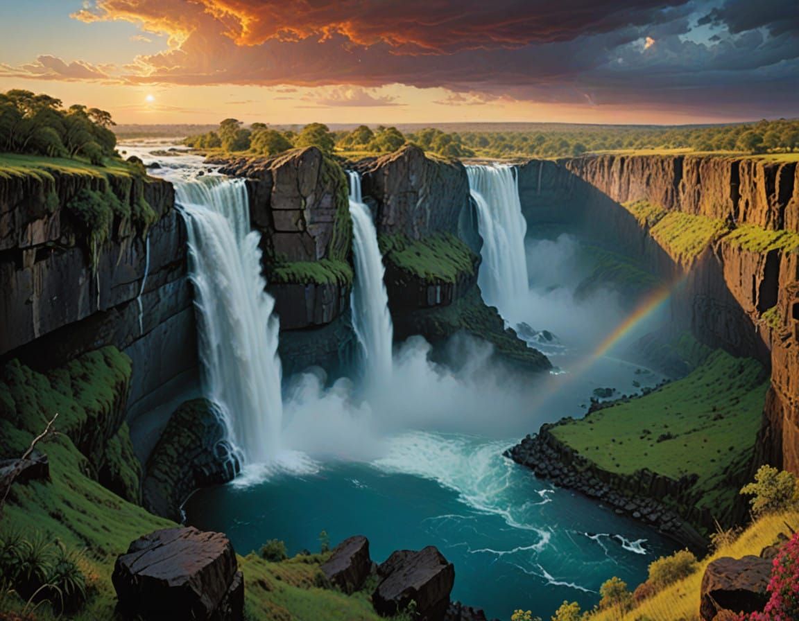 Dramatic Victoria Falls Panorama in Vibrant Hues