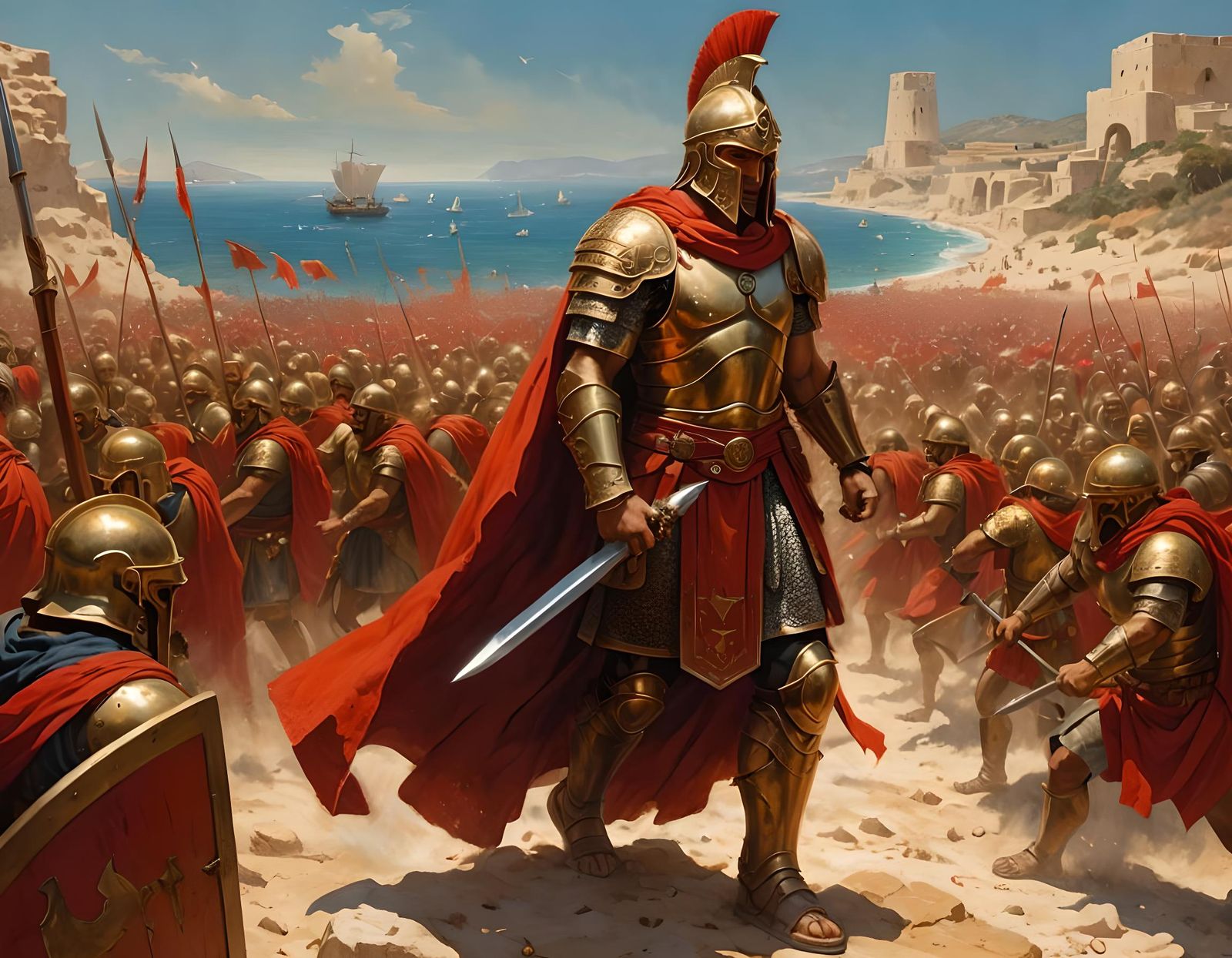 Spartan Commander Leads Carthaginian Army: Realistic Paintin...