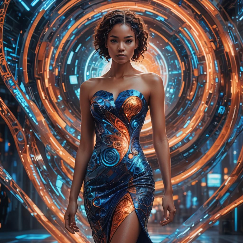 Futuristic Dress with Holographic Accents as Digital Art