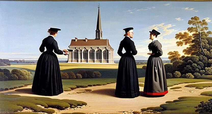 Vicar Aims Gun at Belltower, 19th Century Illustration