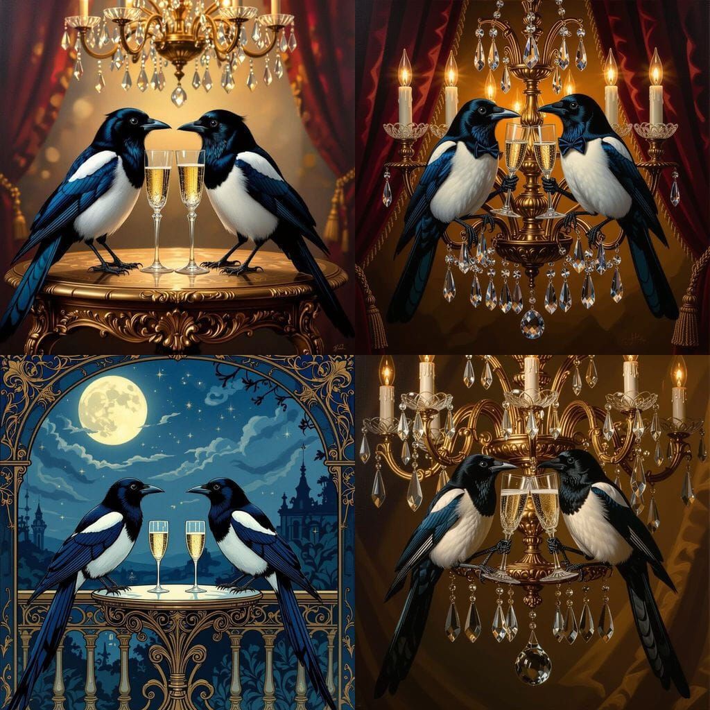 Magpies Enjoying a Champagne Toast