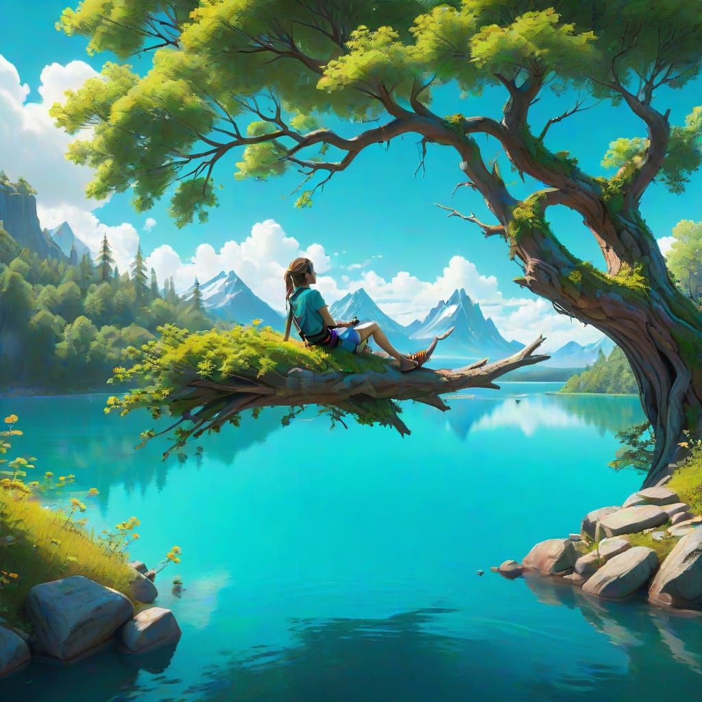 Whimsical Fantasy Woman in Dreamlike Garden Scene