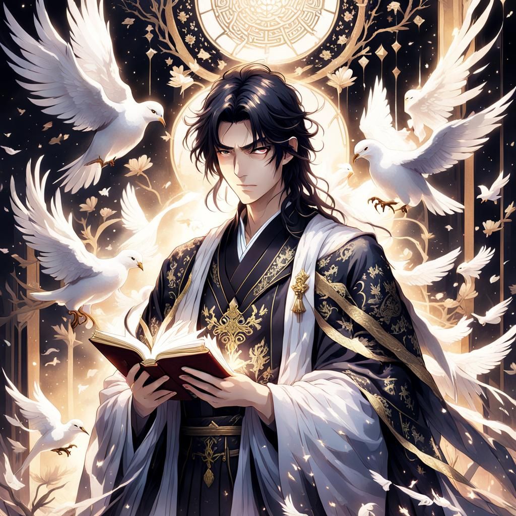 Mystical Young Man with Book: Anime Key Visual