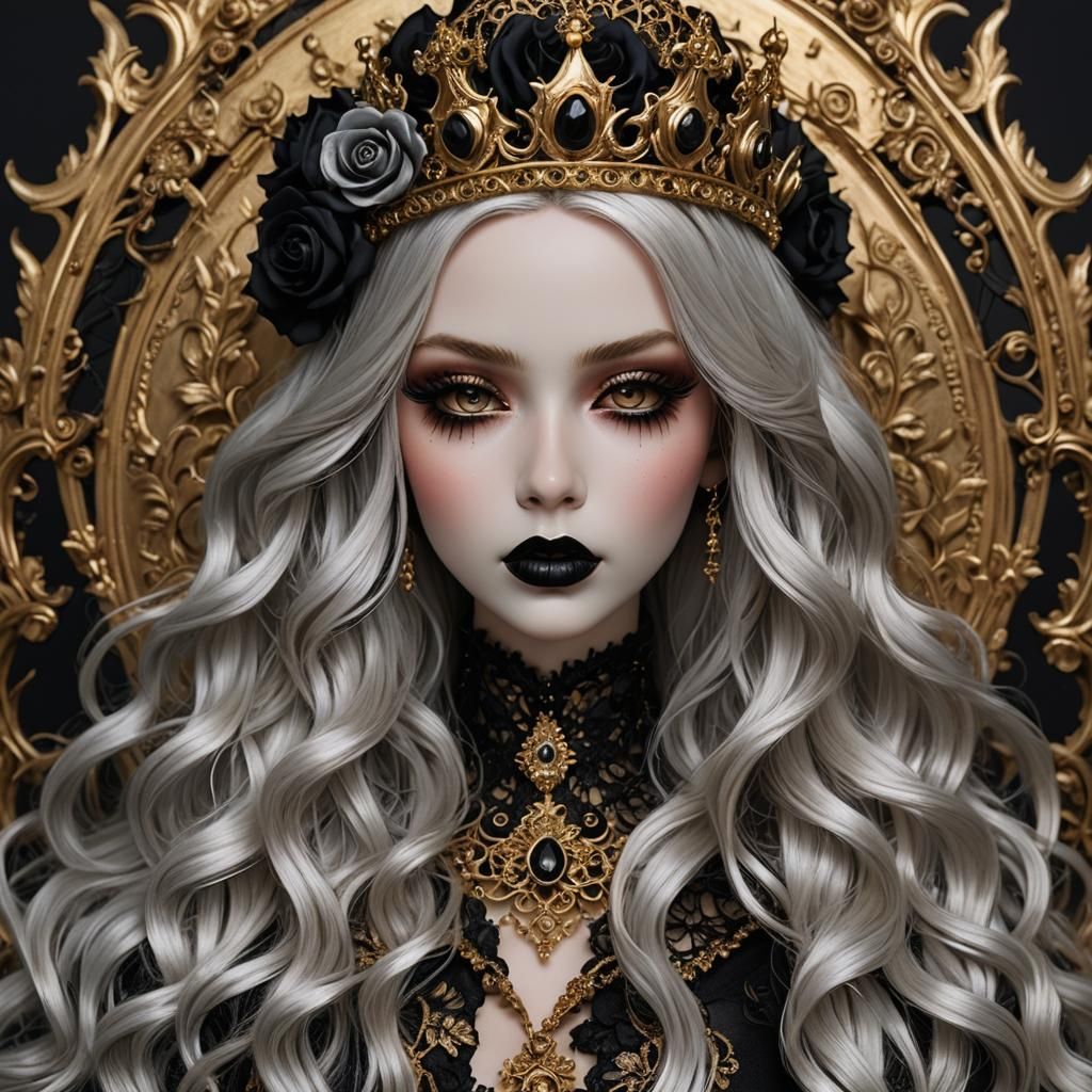 Beautiful Goth Queen Doll with Rose-Gold Hair