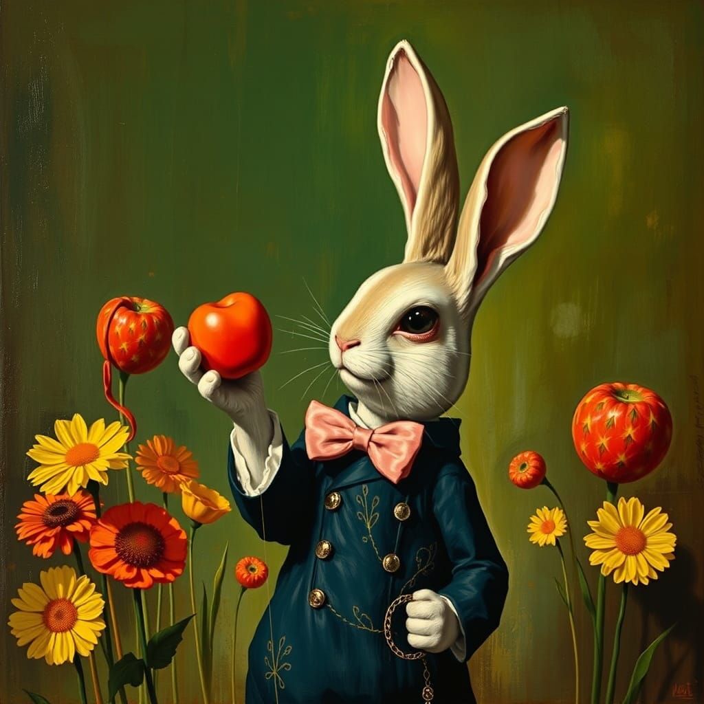 Rabbit and Puppet in Vintage Illustration Style